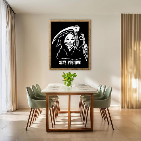 Posterizer 1 pcs-Stay Positive Skull-Funny Spooky Gothic Art-Comedy Art-Gift for Steampunk or Goth Fans-Living Room Bedroom Decor- unframed wall a...